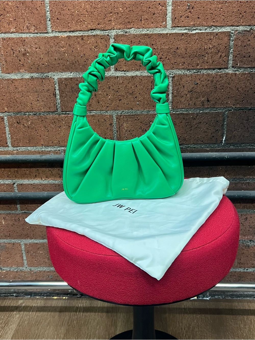 New JW Pei Women's Leather Ruched Handle Green Hobo Shoulder Bag